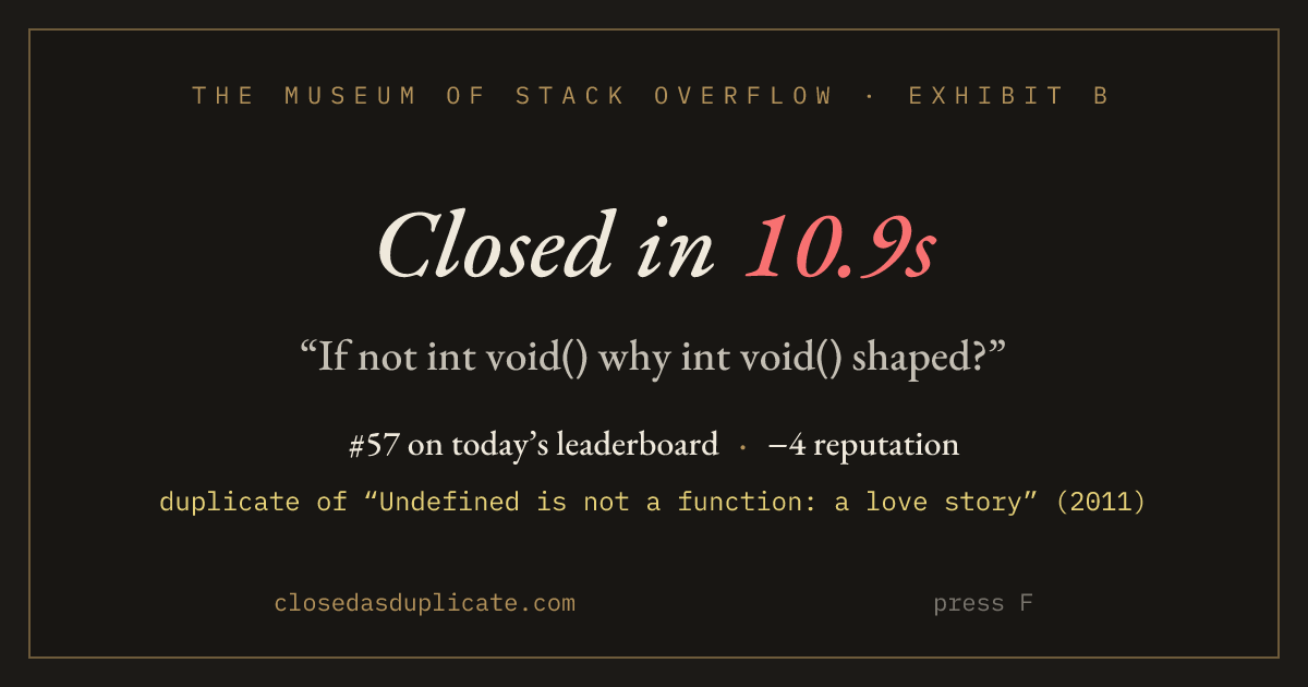 Closed in 10.9s · The Museum of Stack Overflow